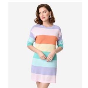 Pastel Rainbow Striped Short Sleeve Dress